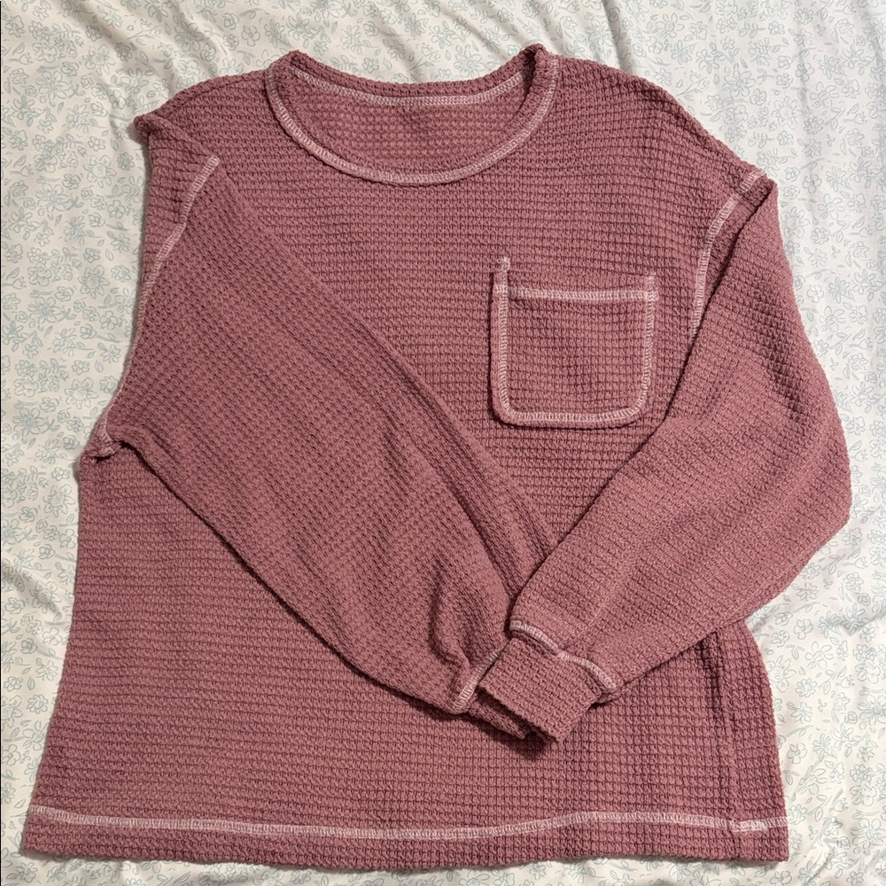 SHEIN Mauve Textured Sweater with Pocket
